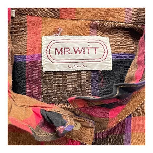 Vintage Mr. Witt USA Plaid Ruffle Collar Blouse Size 14 Made in USA 70s 80s - Picture 7 of 12